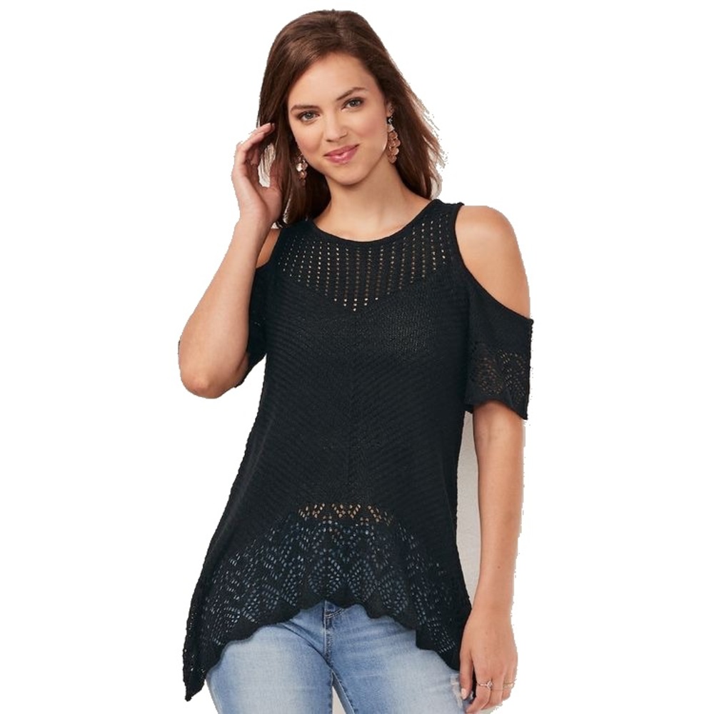 Lauren Conrad Black Crotchet Cold-Shoulder Sweater